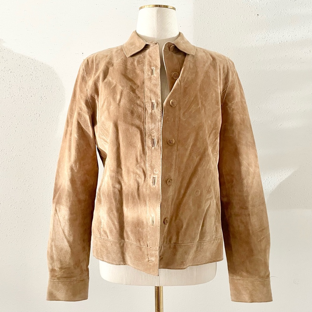 ISAAC MIZRAHI Women's Light Tan Genuine Leather Button Down Jacket Medium Target